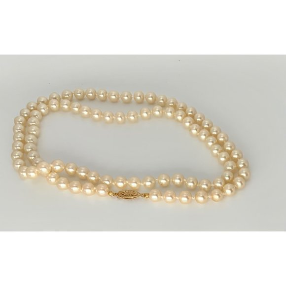 Vintage Single Strand 30” Faux Pearl Necklace German Silver Clasp - Picture 2 of 4